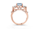 Rose gold Fancy Blue Asscher Cut Diamond Three-Stone Ring with Prong Setting and Pavé Band_3