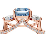 Rose gold Fancy Blue Asscher Cut Diamond Three-Stone Ring with Prong Setting and Pavé Band_4