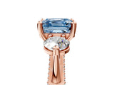 Rose gold Fancy Blue Asscher Cut Diamond Three-Stone Ring with Prong Setting and Pavé Band_5