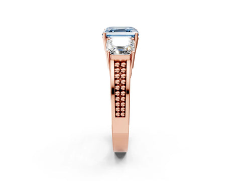 Rose gold Fancy Blue Asscher Cut Diamond Three-Stone Ring with Prong Setting and Textured Band_2