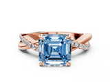 Rose gold Fancy Blue Asscher  Cut Diamond Twist Band Solitaire with Prong Setting_17