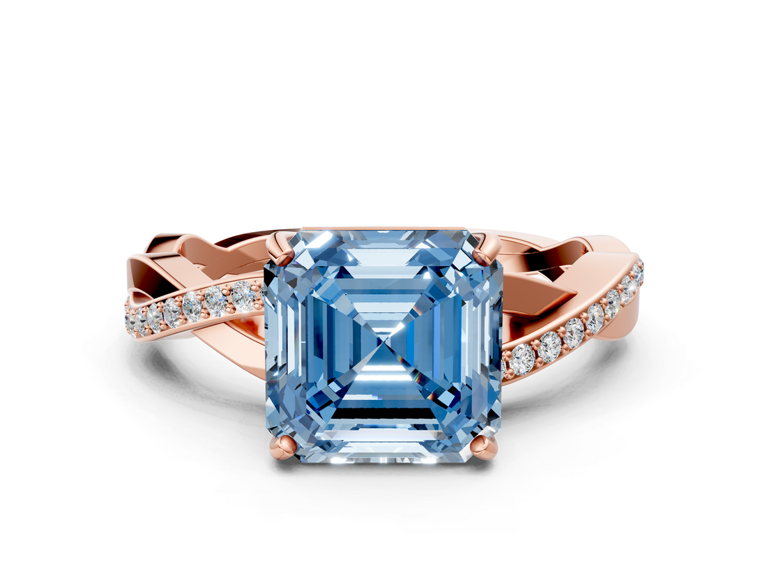 Rose gold Fancy Blue Asscher  Cut Diamond Twisted Band Engagement Ring with Prong Setting_3