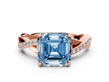 Rose gold Fancy Blue Asscher  Cut Diamond Twisted Band Engagement Ring with Prong Setting_3