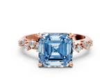 Rose gold Fancy Blue Asscher  Cut Diamond Vine Band with Four-Prong Setting