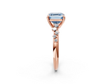 Rose gold Fancy Blue Asscher  Cut Diamond Vine Band with Four-Prong Setting_2