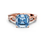 Rose gold Fancy Blue Asscher  Cut Diamond with Milgrain Marquise and Bezel Accents on a Solitaire Band with Prong Setting_17