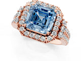 Rose gold Fancy Blue Asscher  Cut Double Halo Diamond Engagement Ring with Pave Band and Four-Prong Setting 1