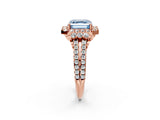Rose gold Fancy Blue Asscher  Cut Double Halo Diamond Engagement Ring with Pave Band and Four-Prong Setting 2