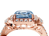 Rose gold Fancy Blue Asscher  Cut Double Halo Diamond Engagement Ring with Pave Band and Four-Prong Setting 4