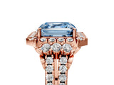 Rose gold Fancy Blue Asscher  Cut Double Halo Diamond Engagement Ring with Pave Band and Four-Prong Setting 5