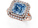 Rose gold Fancy Blue Asscher  Cut Double Halo Split Shank Diamond Ring with Prong Setting_47