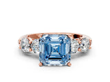 Rose gold Fancy Blue Asscher  Cut Five-Stone Prong Set Diamond Ring with Classic Band_54