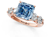 Rose gold Fancy Blue Asscher  Cut Five-Stone Prong Set Diamond Ring with Classic Band_55
