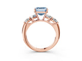 Rose gold Fancy Blue Asscher  Cut Five-Stone Prong Set Diamond Ring with Classic Band_57