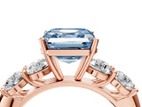 Rose gold Fancy Blue Asscher  Cut Five-Stone Prong Set Diamond Ring with Classic Band_58