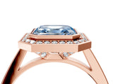 Rose gold Fancy Blue Asscher Cut Halo Bezel Diamond Pave Band Ring_4