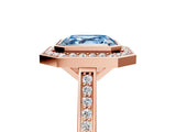 Rose gold Fancy Blue Asscher Cut Halo Bezel Diamond Pave Band Ring_5