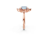 Rose gold Fancy Blue Asscher Cut Halo Diamond Cluster Ring with Marquise and Round Stones on a White Gold Band with Prong Setting_2