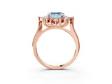 Rose gold Fancy Blue Asscher Cut Halo Diamond Cluster Ring with Marquise and Round Stones on a White Gold Band with Prong Setting_3