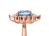 Rose gold Fancy Blue Asscher Cut Halo Diamond Cluster Ring with Marquise and Round Stones on a White Gold Band with Prong Setting_5