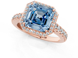Rose gold Fancy Blue Asscher  Cut Halo Diamond Engagement Ring with Pave Band and Four-Prong Setting_18