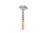 Rose gold Fancy Blue Asscher  Cut Halo Diamond Engagement Ring with Pave Band and Four-Prong Setting_19