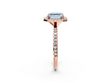 Rose gold Fancy Blue Asscher  Cut Halo Diamond Engagement Ring with Pave Band and Four-Prong Setting_2