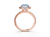 Rose gold Fancy Blue Asscher  Cut Halo Diamond Engagement Ring with Pave Band and Four-Prong Setting_3
