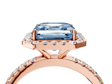 Rose gold Fancy Blue Asscher  Cut Halo Diamond Engagement Ring with Pave Band and Four-Prong Setting_4