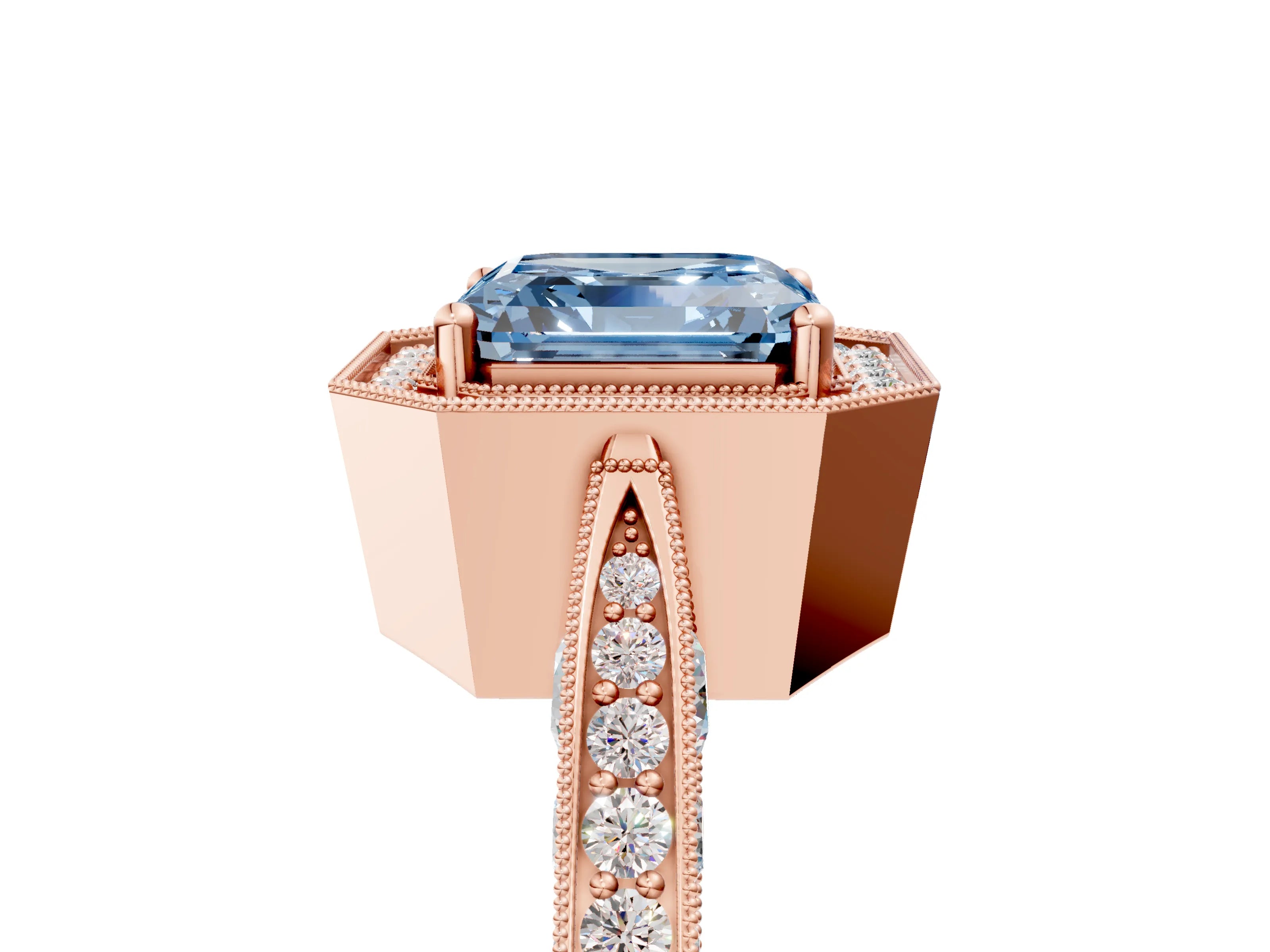 Rose gold Fancy Blue Asscher Cut Halo Diamond Engagement Ring with Split Shank Band and Four-Prong Setting_5