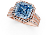 Rose gold Fancy Blue Asscher  Cut Halo Diamond Engagement Ring with Split Shank and Four-Prong Setting_51