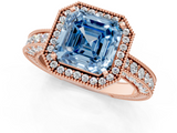 Rose gold Fancy Blue Asscher  Cut Halo Diamond Pave Band Ring with Four-Prong Setting_1
