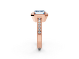 Rose gold Fancy Blue Asscher  Cut Halo Diamond Pave Band Ring with Four-Prong Setting_2