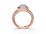 Rose gold Fancy Blue Asscher  Cut Halo Diamond Pave Band Ring with Four-Prong Setting_3