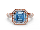 Rose gold Fancy Blue Asscher  Cut Halo Diamond Pave Band with Four-Prong Setting_17