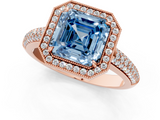 Rose gold Fancy Blue Asscher  Cut Halo Diamond Pave Band with Four-Prong Setting_18