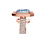 Rose gold Fancy Blue Asscher  Cut Halo Diamond Pave Band with Four-Prong Setting_22