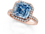 Rose gold Fancy Blue Asscher Cut Halo Diamond Pave Band with Prong Setting_1