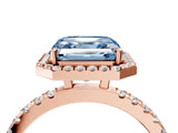 Rose gold Fancy Blue Asscher Cut Halo Diamond Pave Band with Prong Setting_4