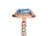 Rose gold Fancy Blue Asscher Cut Halo Diamond Pave Band with Prong Setting_5