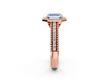 Rose gold Fancy Blue Asscher Cut Halo Diamond Ring with Beaded Split Shank and Four-Prong Setting_2