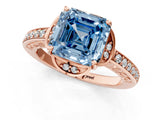 Rose gold Fancy Blue Asscher  Cut Halo Diamond Ring with Channel Set Band and Four-Prong Setting_48