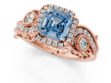 Rose gold Fancy Blue Asscher Cut Halo Diamond Ring with Milgrain and Bezel Accents on a Split Shank Band_13
