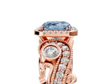 Rose gold Fancy Blue Asscher Cut Halo Diamond Ring with Milgrain and Bezel Accents on a Split Shank Band_17