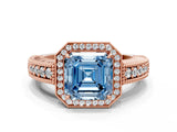 Rose gold Fancy Blue Asscher  Cut Halo Diamond Ring with Pavé Band and Four-Prong Setting_29