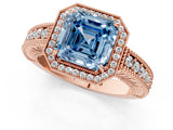 Rose gold Fancy Blue Asscher  Cut Halo Diamond Ring with Pavé Band and Four-Prong Setting_30