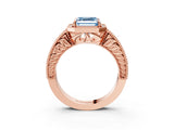 Rose gold Fancy Blue Asscher  Cut Halo Diamond Ring with Pavé Band and Four-Prong Setting_32