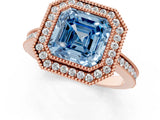 Rose gold Fancy Blue Asscher  Cut Halo Diamond Ring with Pavé Band and Milgrain Prong Setting_49