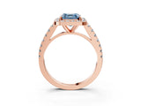 Rose gold Fancy Blue Asscher Cut Halo Diamond Ring with Pavé Band and Three-Prong Setting_3