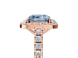 Rose gold Fancy Blue Asscher Cut Halo Diamond Ring with Pavé Band and Three-Prong Setting_5